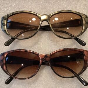 2 Vintage Taiwan ROC 1970s Womens Sunglasses Tortoise Design Copper & Olive